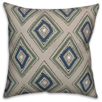 Green Blue Diamond Pattern 18x18 Indoor/Outdoor Pillow