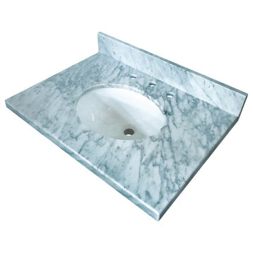 KVPB3022M38 30"x22" Marble Vanity Top With Undermount Sink, Carrara Marble