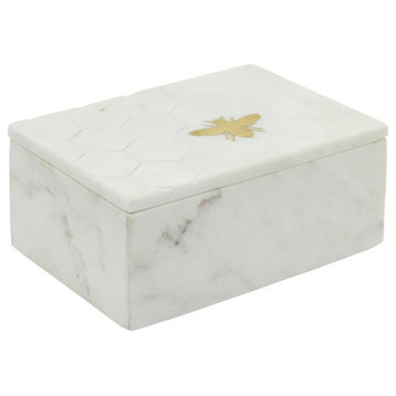 Marble 7x5 Marble Box With Bee Accent White
