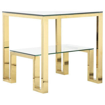 American Home Classic Laurence Metal and Glass Side Table in High Polish Gold