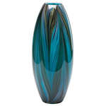 Cyan Design - Peacock Feather Vase - Decorate a mantel or console with the chic Peacock Feather Vase. Made from bright blue swirled glass with light brown and purple accents, this vase is elegant and vibrant. Fill it with a simple floral arrangement or display it on its own.