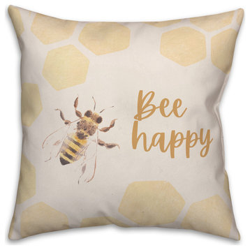 Bee Happy Watercolor Hive 3 18x18 Spun Poly Pillow