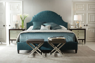 Mid-sized transitional master carpeted and gray floor bedroom photo in New York with white walls and no fireplace