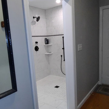 Conversion of Laundry Room to Wheelchair Accessable Bathroom Shower w/ Barn Door