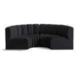 Meridian Furniture - Arc Velvet Upholstered 4-Pc. Inward Curved Modular Sectional, Black - Give your living room or den the perfect blend of style and versatility with this Arc velvet fabric curved modular Sectional. Part of the Arc modular furniture collection, this Sectional comes upholstered in rich black velvet fabric and features deep channel tufting that adds a touch of luxury while enhancing comfort and support. A seamless combination of form and function, this chair can be used with other Arc pieces to create a myriad of configurations in your well-curated room.
