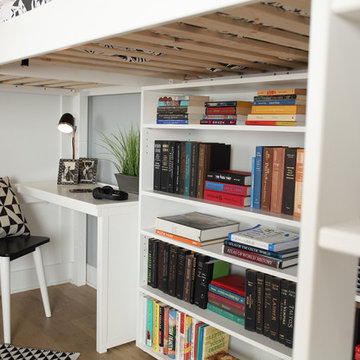 Twin L shape High Loft Bed with Ladder and Study