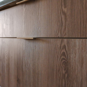 Modern Kitchen Remodel with Flat-Surface Wood-Look Cabinets