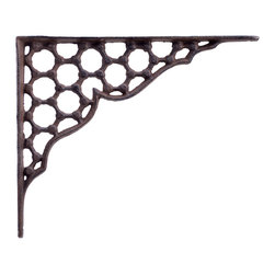 Import Wholesales - Decorative Shelf Bracket, Hexagon Lattice, Rust Brown Cast Iron, 9.25" - Brackets