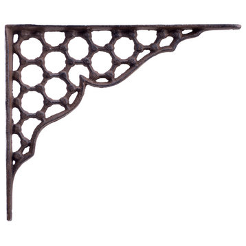 Decorative Shelf Bracket, Hexagon Lattice, Rust Brown Cast Iron, 9.25"