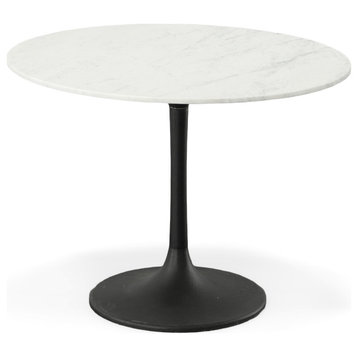 Enzo 40" Round Marble Top Dining Table - White Top - Black Base