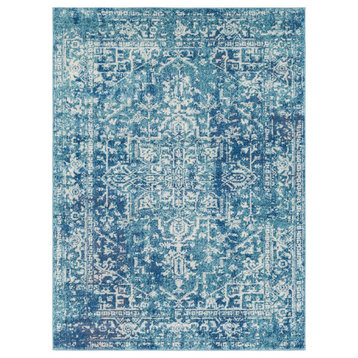 Harput Traditional Teal, Dark Blue Area Rug, 7'10"x10'3"