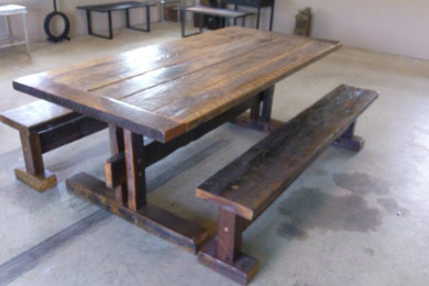 trestle base dining table w/benches