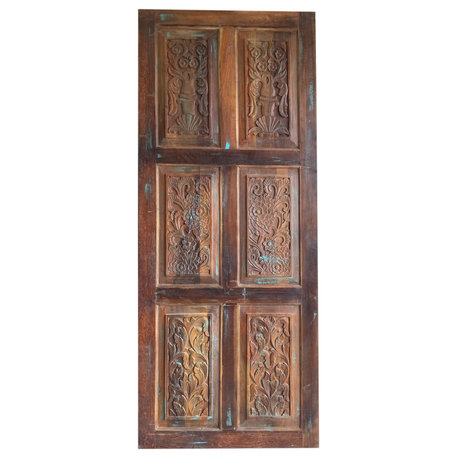 Consigned Hand-Carved Rustic Wood Barn Sliding Farmhouse Doors 84