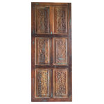 Mogul Interior - Consigned Hand-Carved Natural Wood Farmhouse Barn Doors 84 - Hand-Carved Rustic Door,  Farmhouse or Single Barn Door, Sliding Doors, Craftsman Door: These natural reclaimed wood carved doors maintain the sustainable element and the rustic appeal. Perfect for the living room, kitchen, or pantry, this one-of-a-kind decorative carved door is sure to be the conversation starter of the room. Vintage rustic woods Unique artistic Barn door, Sliding barndoor, interior door, room divider, closet doors with a vintage twist, handmade in Reclaimed woods from India. Vintage Doors, Carved rustic doors offer lots of extra space when used as a closet doors in a hallway or the foyer. Guest room closets are also the perfect place for artisan carved barn doors, so you can show off their character.