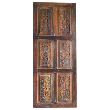 Consigned Hand-Carved Rustic Entrance Front Door, Custom Size Farmhouse Doors