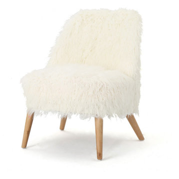 GDF Studio Soho Shaggy Faux Fur Accent Chair, White/Natural