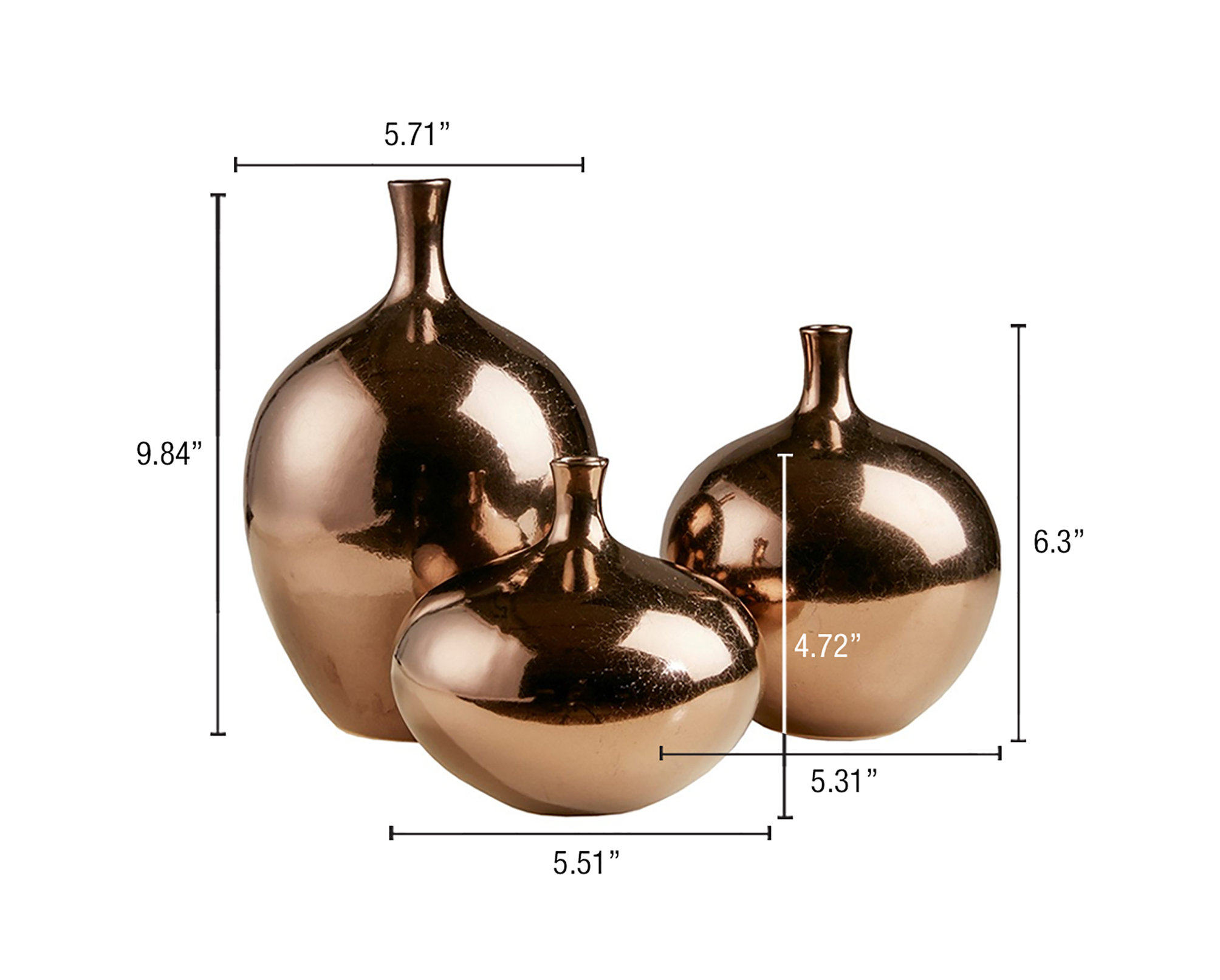 Madison Park Signature Ansen Mirrored Ceramic Decorative Vases 3-piece