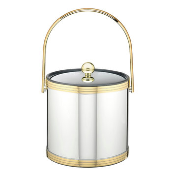 Kraftware Mylar Brushed Brass Ice Bucket with Metal Lid, 3 qt., Polished Chrome