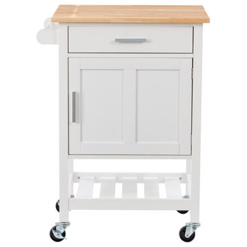 CorLiving Sage Wood Kitchen Cart with Closed Storage, White