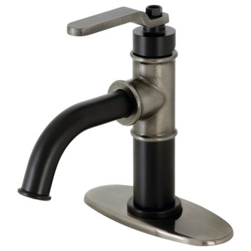 Single-Handle Bathroom Faucet With Push Pop-Up, Matte Black/Black Stainless