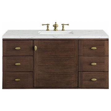 48" Modern Mid-Century Walnut Single Sink Bathroom Vanity, James Martin