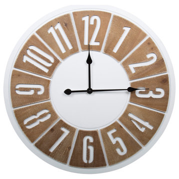 Kiera Grace Round Modern Russel Decorative Wooden Wall Clock, 26.75x26.75"
