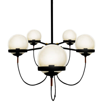 Colby Glass Globe Chandelier, Black With Cognac Glass