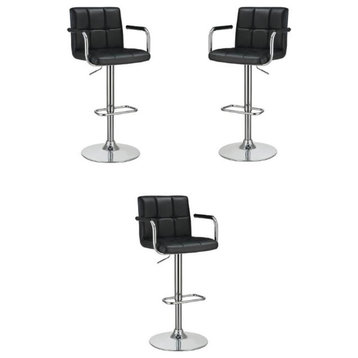 Home Square Faux Leather Bar Stool in Black and Chrome - Set of 3