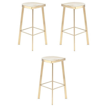 Home Square Icon 30.75" Metal Bar Stool in Gold Finish - Set of 3
