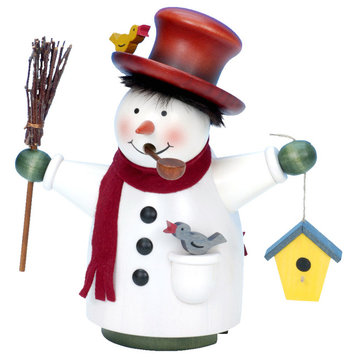 Christian Ulbricht Snowman With Broom and Birdhouse Incense Burner
