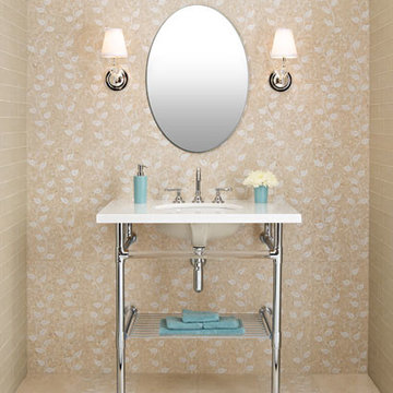 White on Tan "Lace" Pattern Bathroom