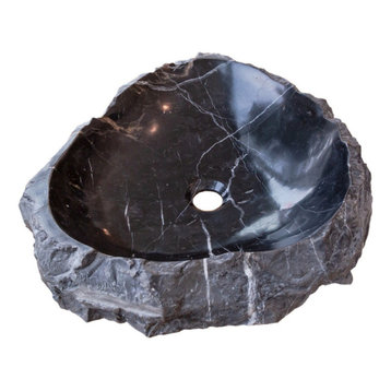 Toros Black Marble Natural Stone Vessel Sink (W)17" (L)17" (H)5"