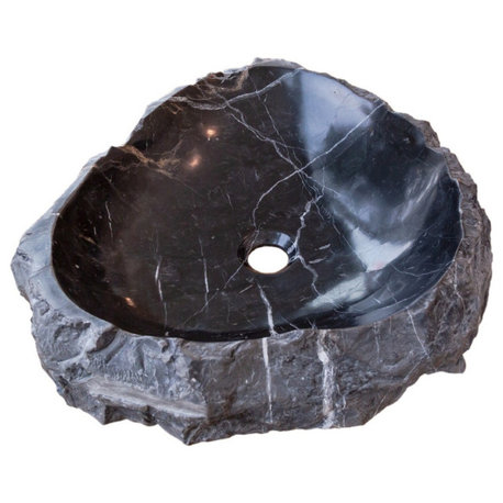 Toros Black Marble Natural Stone Vessel Sink (W)17" (L)17" (H)5"