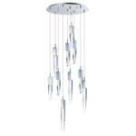 ET2 Lighting - Quartz LED 10-Light Pendant - Stalactites of Clear Beveled crystal suspend from your choice of Polished Chrome or Black supports, can be hung at various heights to create a spectacular array. The crystal shimmers as light diffuses through the facets powered by 90 CRI LED dimmable modules.