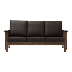 50 Most Por Craftsman Sofas Couches For 2018 Houzz Whole Interiors Charlotte Walnut Brown Wood And Dark Faux Leather 3 Seater Sofa