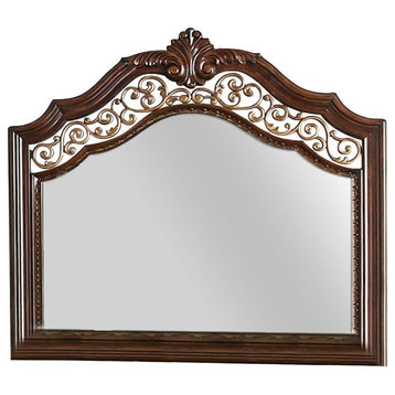 Benzara BM239800 Molded Wooden Frame Mirror With Ornate Detailing, Brown