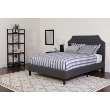 Brighton Twin Size Tufted Upholstered Platform Bed in Dark Gray Fabric with...