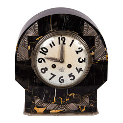 Art Deco Round Marble Mantle Clock - Clocks