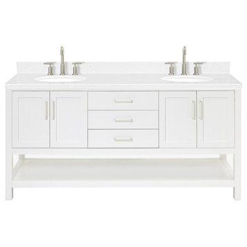 Ariel Magnolia 36"  Double Oval Sinks Vanity, Carrara Quartz, White