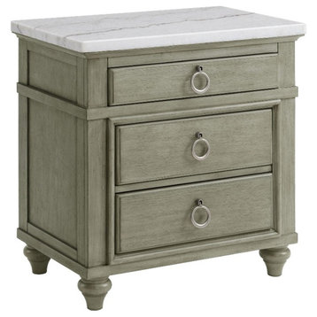 Picket House Furnishings Bessie 3-Drawer Nightstand White Marble Top in Grey