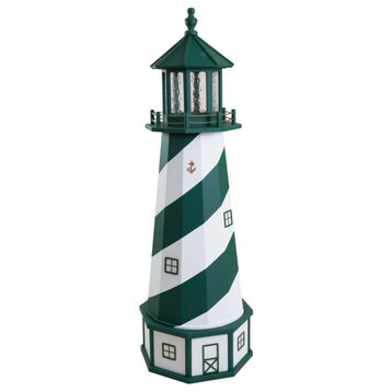Outdoor Deluxe Wood and Poly Lumber Lighthouse Lawn Ornament, Green and White, 66 Inch, Standard Electric Light