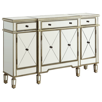 Pemberly Row Mirrored Wood Console in Silver