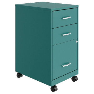 Pemberly Row 18"D 3 Drawer Mobile Metal Organizer File Cabinet - Teal