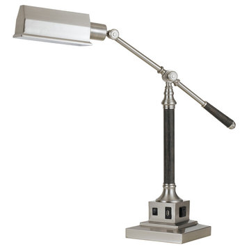 60W Angelton Desk Lamp, Brushed Steel/Wood Finish