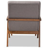 Grey Fabric Upholstered Walnut Finished Wood 2-Piece Armchair and Footstool Set