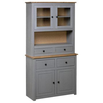 vidaXL Highboard Display Case Storage Cabinet Gray Solid Pine Panama Range
