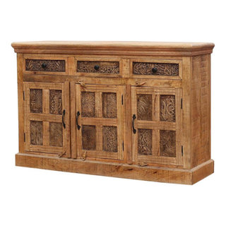 Dallas Ranch Rustic Solid Wood 4 Drawer Extra Long Buffet Cabinet.