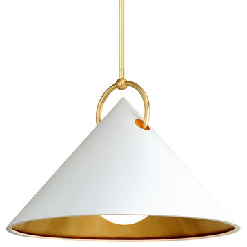 Charm 1-Light Pendant, White And Gold Leaf, Opal White, 38"