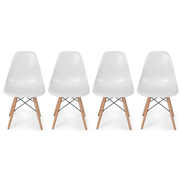 VortexEiffel Side Chair Walnut Legs, White, Set of 4