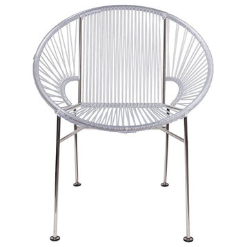 Concha Indoor/Outdoor Handmade Dining Chair, Clear Weave, Chrome Frame